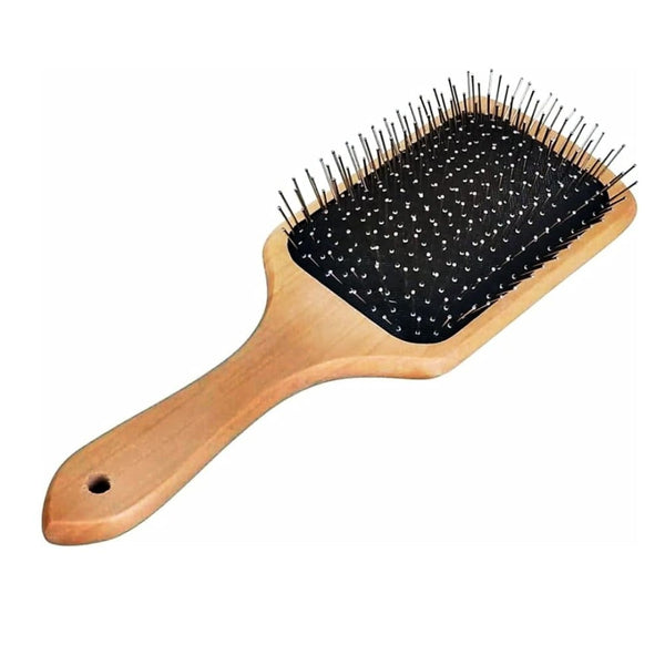 Large Square Hair Brush Iron Bristles Air-Cushioned Base Wooden Handle