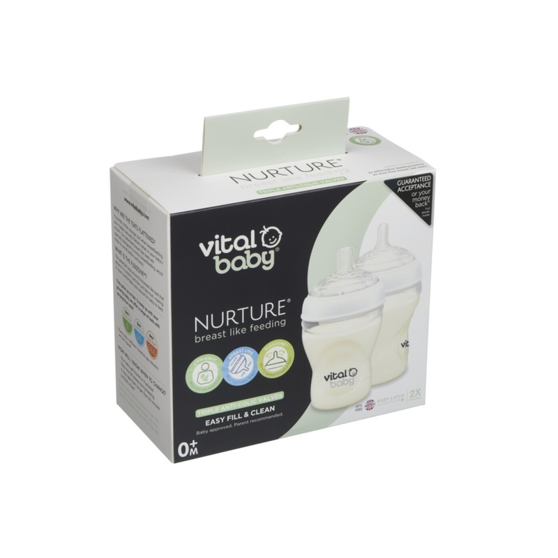 Vital Baby Nurture Glass Bottle with Breast-Like Nipple, 240ml