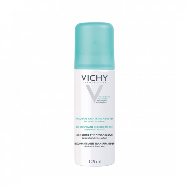 Vichy Intensive Antiperspirant Spray for Sensitive Skin, 48-Hour Protection, 125ml