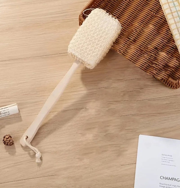 Wooden Bath Brush with Long Handle for Back and Body Cleansing