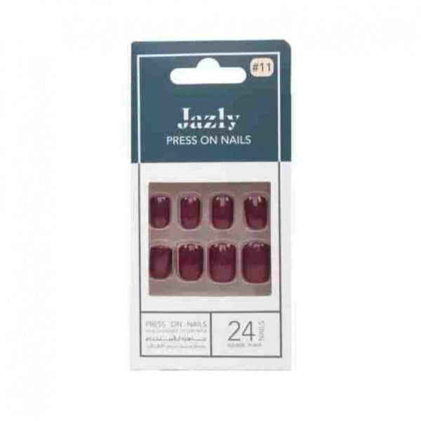 Jazly Artificial Nails Square Shape Burgundy No. 11 24 Pieces