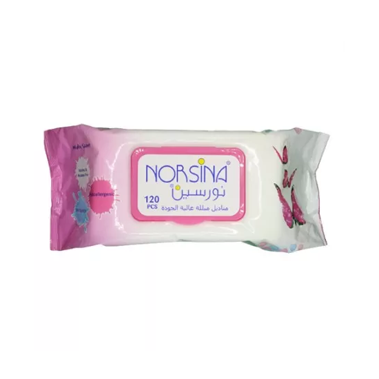 Norsina Wet Wipes with Butterfly Print, Gentle Cleansing, 120 Count
