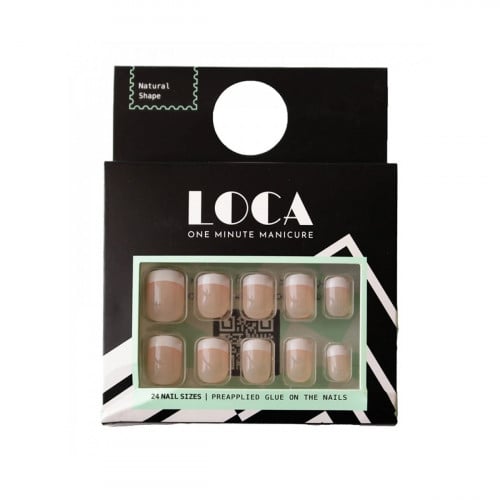 Loca Self-Adhesive Artificial Nails, French Style, Natural Shape, 24 Pieces