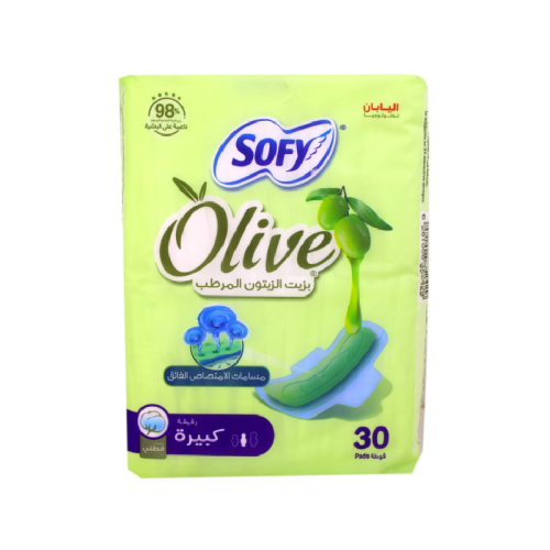Sofy Sanitary Pads with Moisturizing Olive Oil, Large, 30 Count