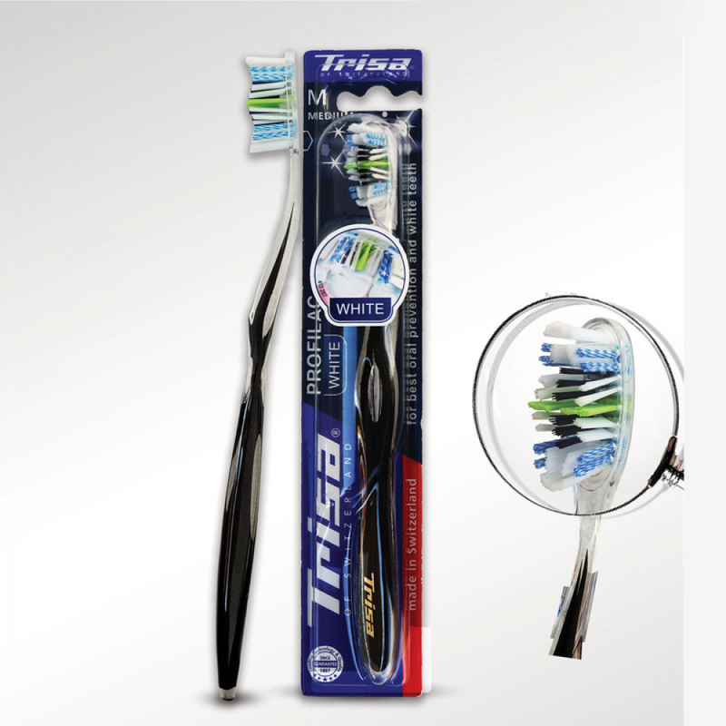 Trisa Profilac White Toothbrush Medium Bristle Assorted Colors