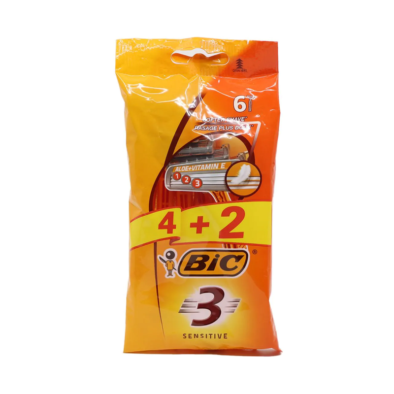 Bic Sensitive Shaving Razor 3-Blade 6 Count