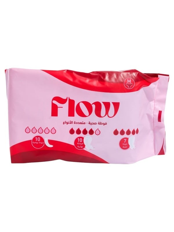 Flow Sanitary Pads Medium Size - 27 Pieces (10 Liners, 10 Day, 7 Night)