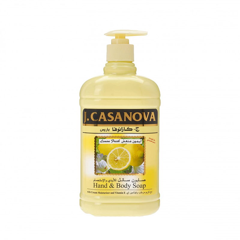 J. Casanova Liquid Hand and Body Soap, Lemon Scent, Vitamin E, 500ml