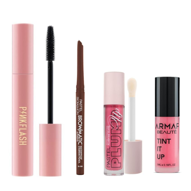 0 Makeup Bag Kit - Waterproof Pencil, Liquid Blush, Mascara, Lip Plumper