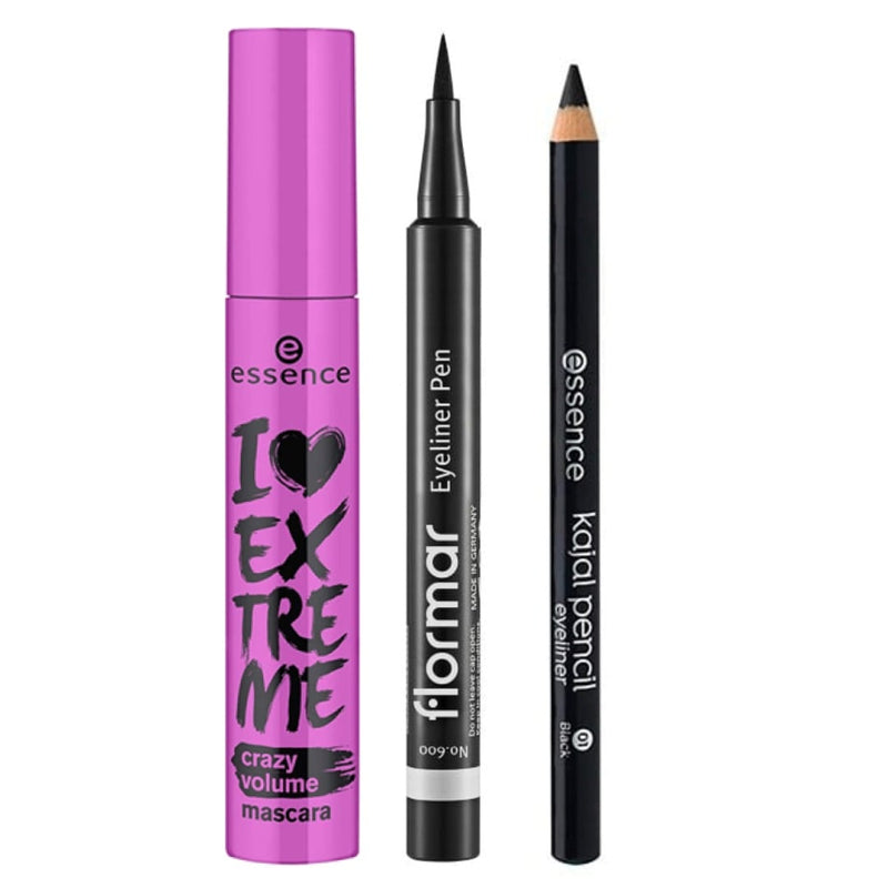 Flormar Eyeliner Makeup Set - Black Eyeliner Pencil, Kajal, Mascara