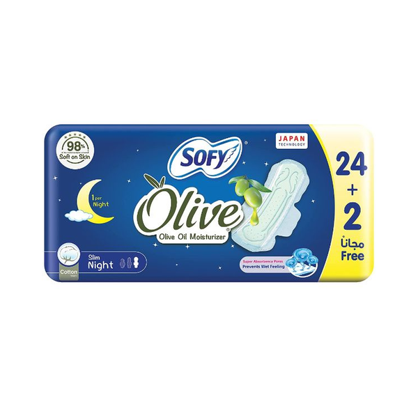 Sofy Night Pads with Wings Moisturizing Olive Oil 26 Count