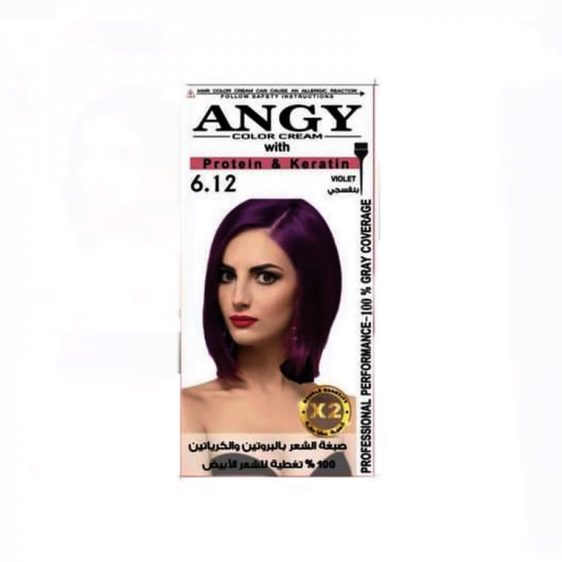 Angy Protein and Keratin Hair Dye, Gray Coverage, Purple, 192ml