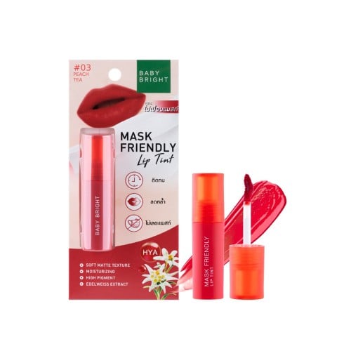 Baby Bright Lip-Friendly Mask Lip Stain in Peach Tea for Long-Lasting Color, 2.5g