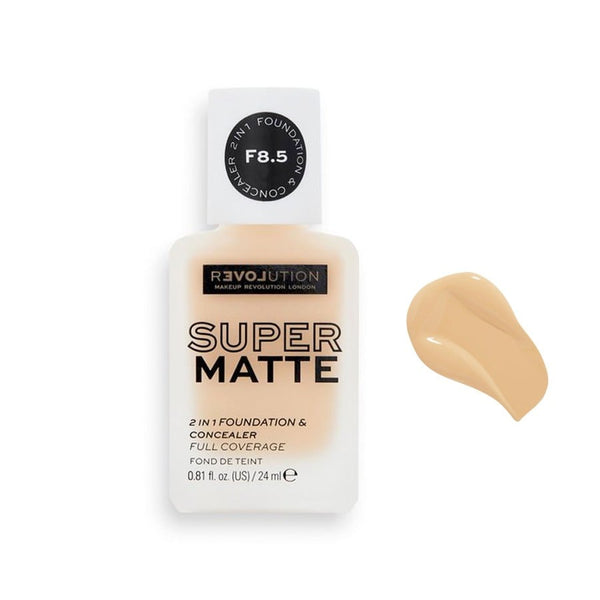 Revolution Super Matte Foundation F8.5, High Coverage, 24ml