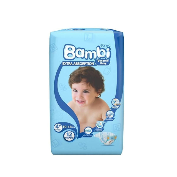 Sanita Bambi Baby Diapers Size 4+ Large Plus 10-18 kg 12 Count