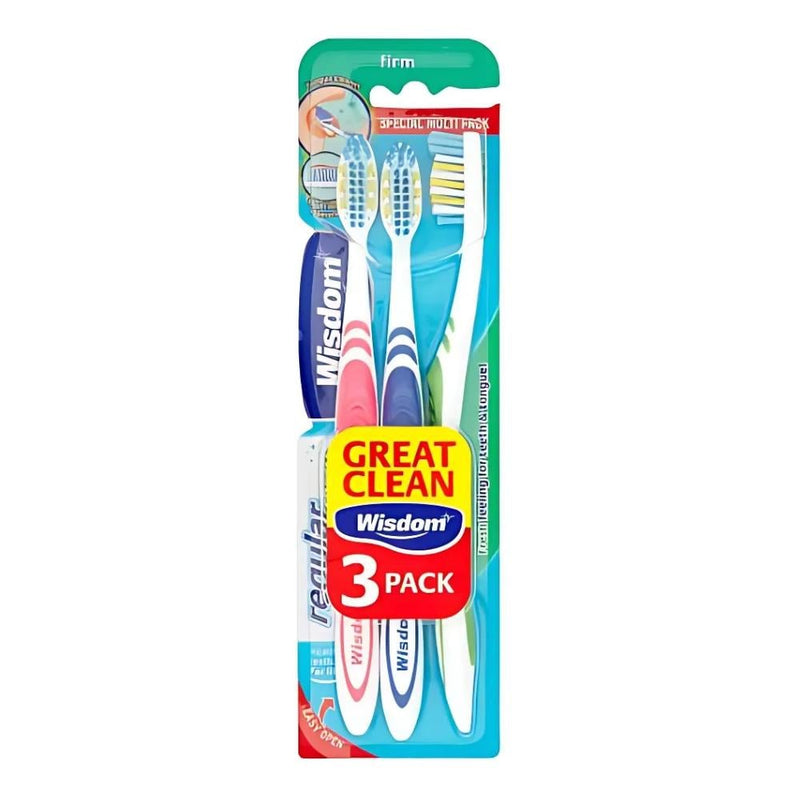 Wisdom Toothbrush Stiff Bristles Hard Dental Care 3 Pack