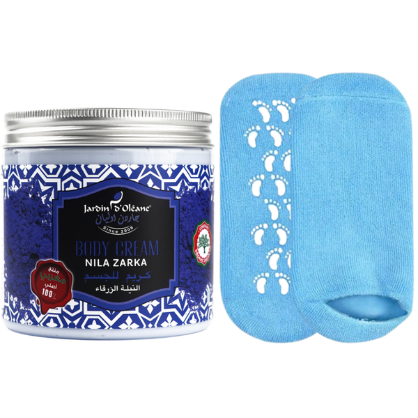 Jardin Olean Foot Moisturizing Set with Indigo Powder, Cream & Gel Socks