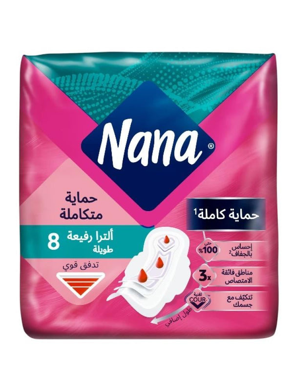 Ultra Thin Long Sanitary Pads with Wings Heavy Flow Protection Nana 8 Pads
