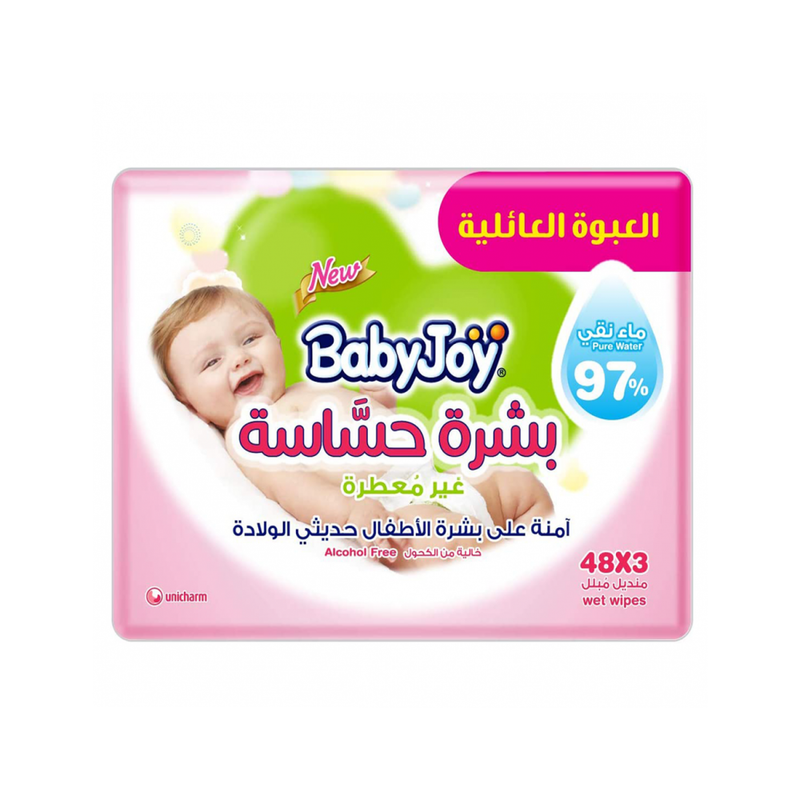 BabyJoy Sensitive Skin Baby Wipes 3 x 48 Wipes Gentle Cleansing