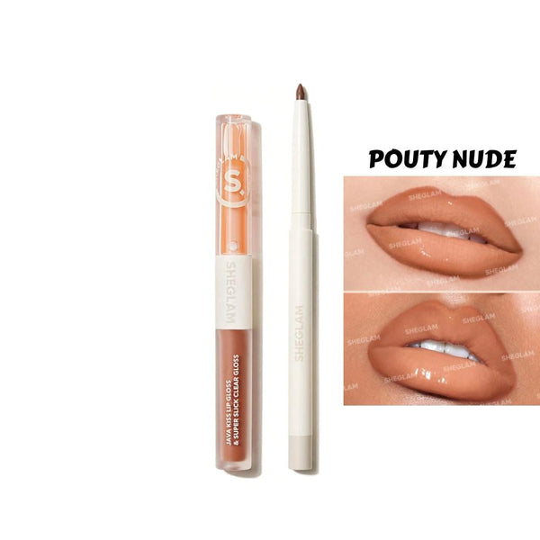Sheglam Lip Liner and Gloss Duo Set, Booty Nude, Matte and High-Shine