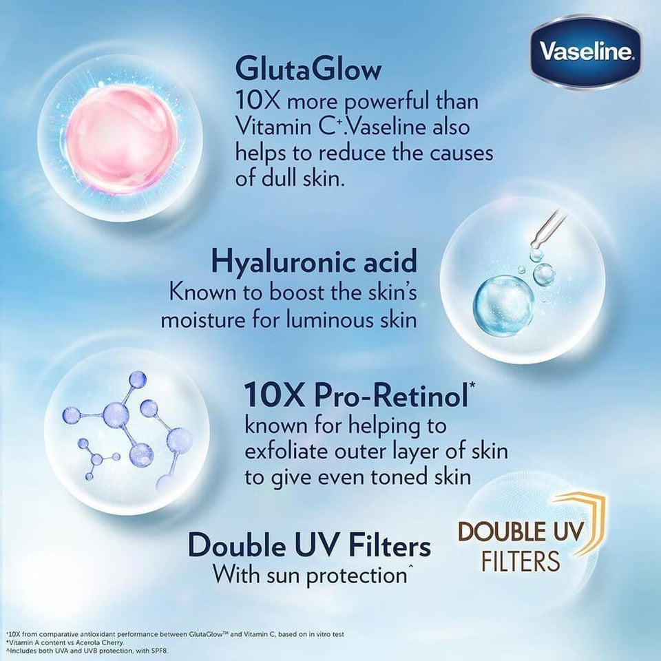 Vaseline Essential Even Tone GLUTA-HYA Serum Burst UV Lotion Perfecting Radiance 200ml