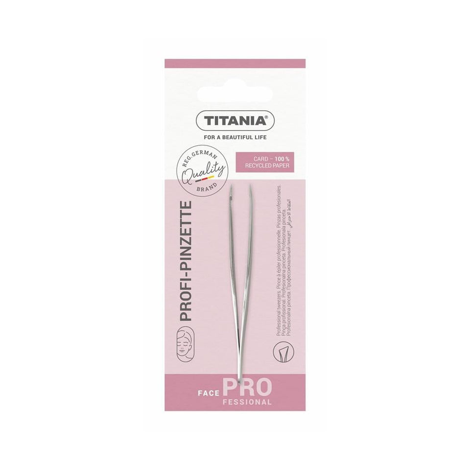 Titania Professional Stainless Steel Tweezers for Eyebrow Grooming Straight & Slanted Tip 1075/B