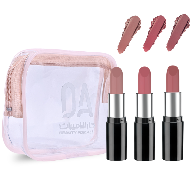 Mini Lipstick Set Nude Trio Creamy Moisturising Pastel 3x4.3g + Free Bag