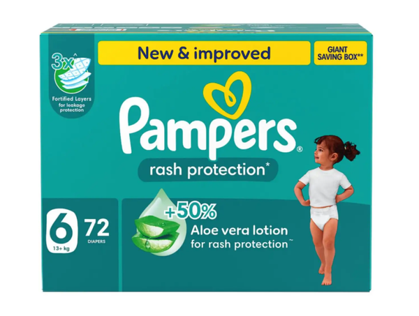 Pampers Diapers Taped Rash Protection Giant Box Size 6 72 Count