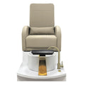 Salon System Pedicure Chair - Beige Leather, White Base, Storage Drawers