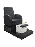 Salon System Pedicure Chair - Black Leather, Ceramic Basin, Side Drawers