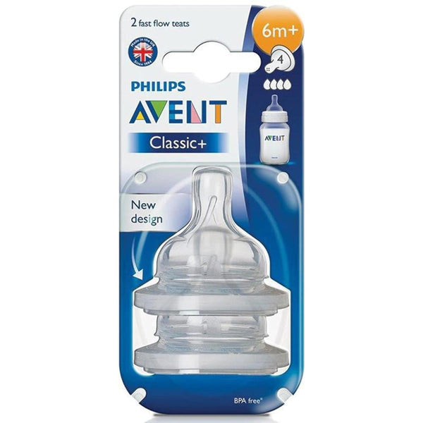 Avent Classic+ Anti-Colic Teats 6 Months+ Fast Flow 2 Pack