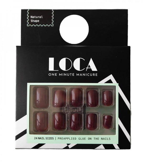 Red Press On Nails Natural Shape Adhesive Set LOCA 24 Pcs