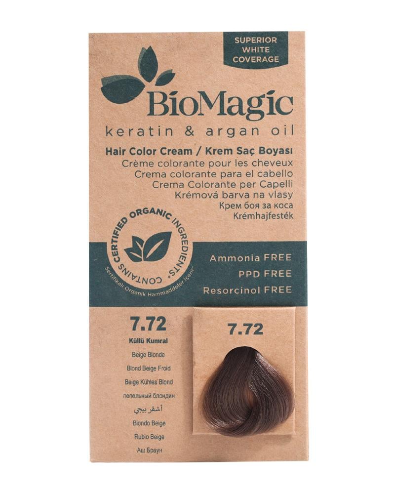 BioMagic Keratin Argan Oil Hair Dye 7.72 Beige Blonde