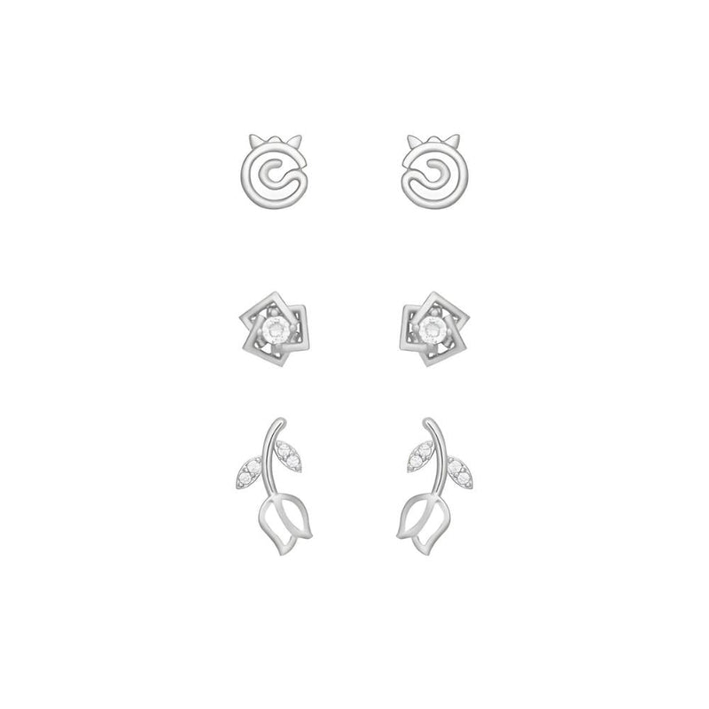 Earrings Set Silver Marigold Rhodium Plated Hypoallergenic Navarro