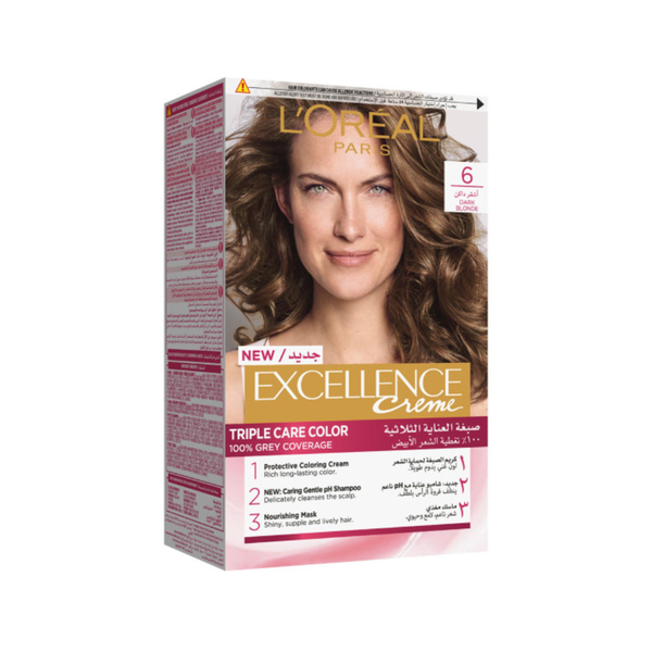 L'Oreal Paris Permanent Hair Dye, Dark Blonde 6, Gray Coverage, 192ml