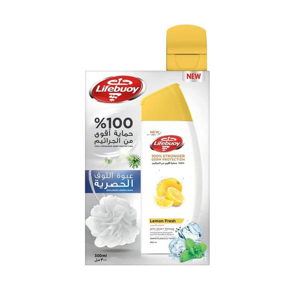 Lifebuoy Body Wash Lemon Fresh Antibacterial with Puff Refreshing Scent 300ml