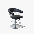 Salon System Barber Chair in Black Leather with Stainless Steel Accents