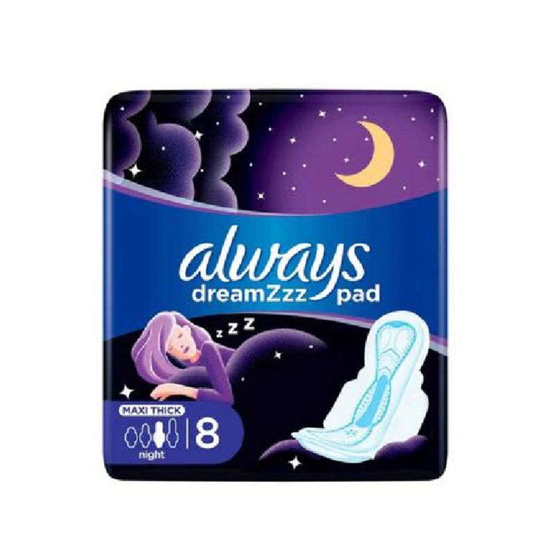 Always Maxi Thick Night Sanitary Pads with Wings 8 Count