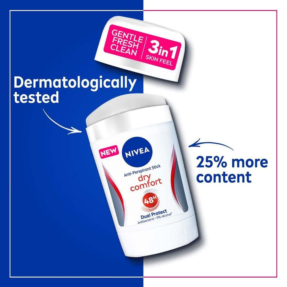 Nivea Dry Comfort Deodorant Stick 48 Hour Protection Alcohol-Free 50ml
