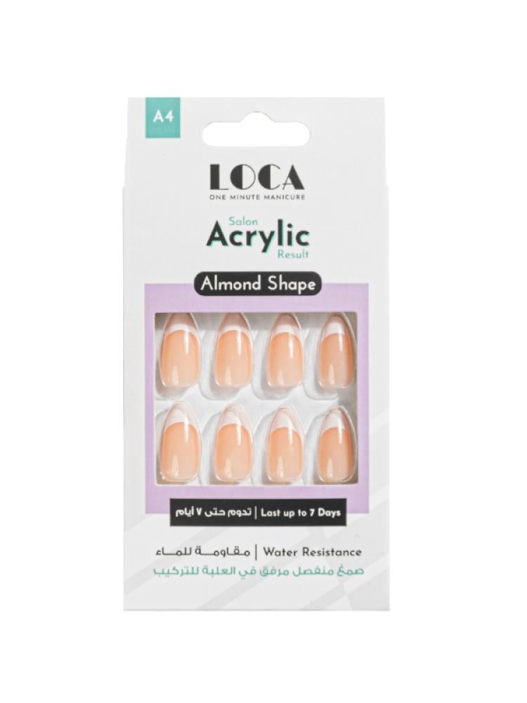 Loca A4 Natural French Almond Shape Acrylic Artificial Nails