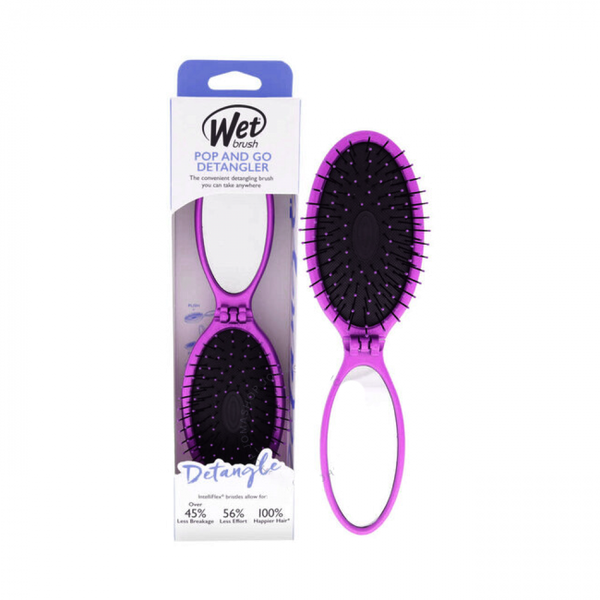 Wet Brush Pop And Go Detangler Hairbrush with Mirror, Purple, Foldable Handle