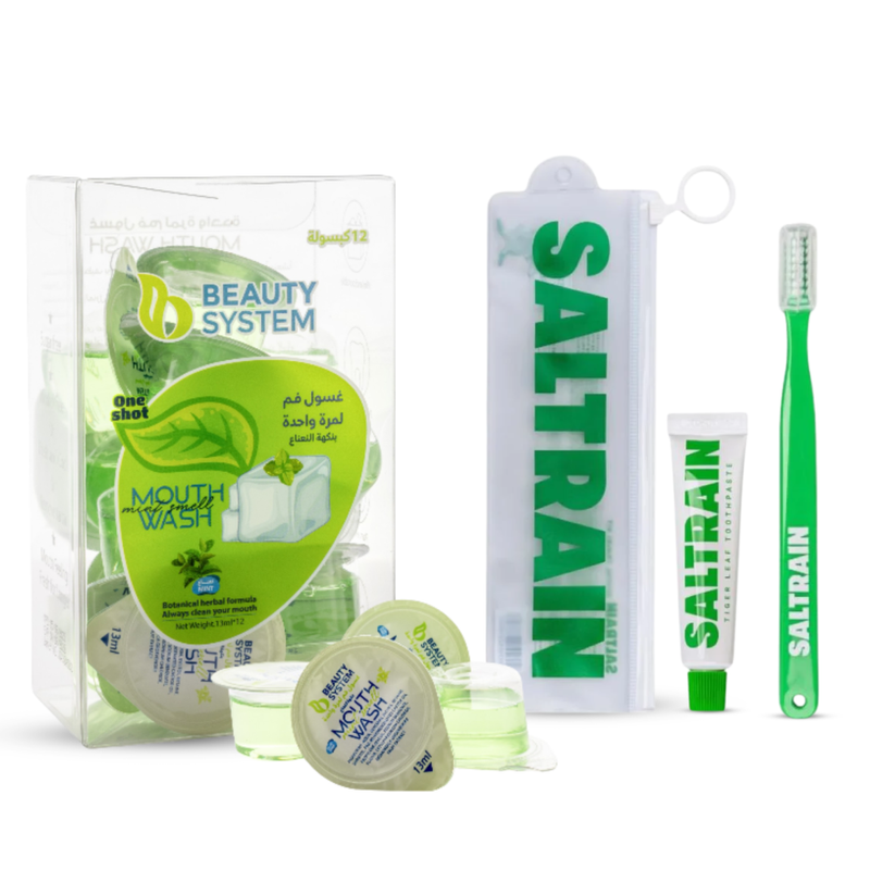 Oral Care Set Travel Mint Toothpaste Brush Mouthwash Beauty System 12 Capsules