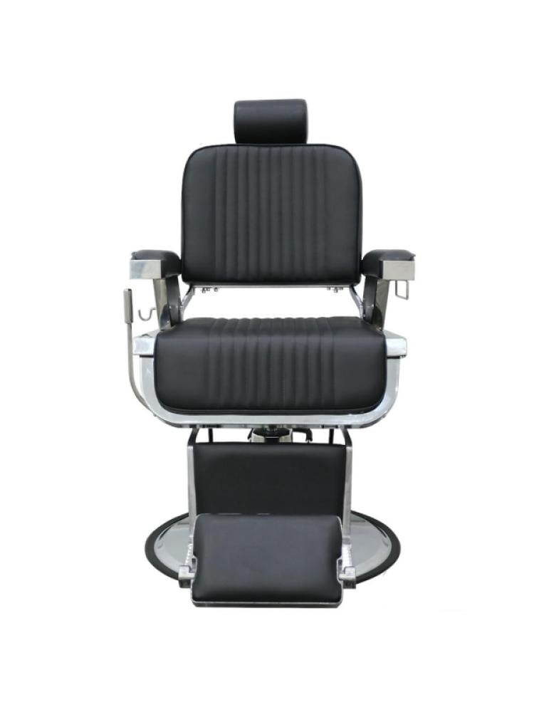 Salon System Barber Chair - Black Stainless Steel Leather