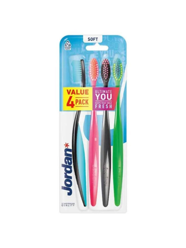 Soft Toothbrush Plaque Removal Family Pack Assorted Colors Jordan 4 Pieces