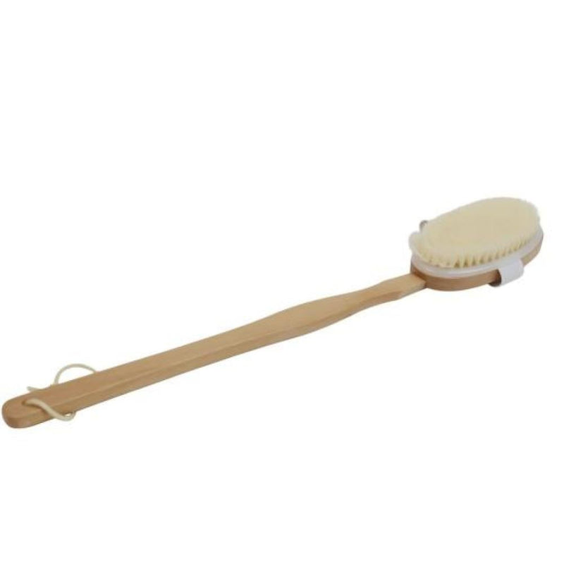 Salon System Long Handle Body Shower Brush with Wooden Handle