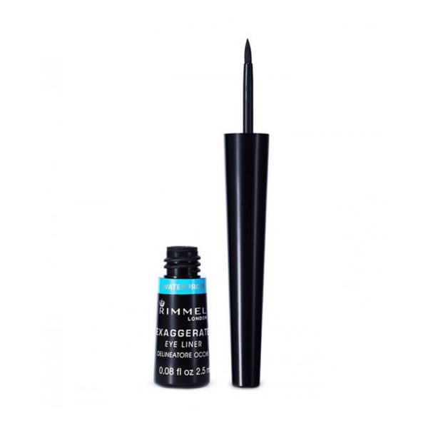 Rimmel London Exaggerate Waterproof Liquid Eyeliner, Black, 16-Hour Wear