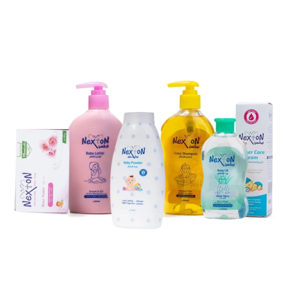 Nexton Newborn Baby Gift Set, 6-Piece Care Kit, Lotion, Shampoo, Powder