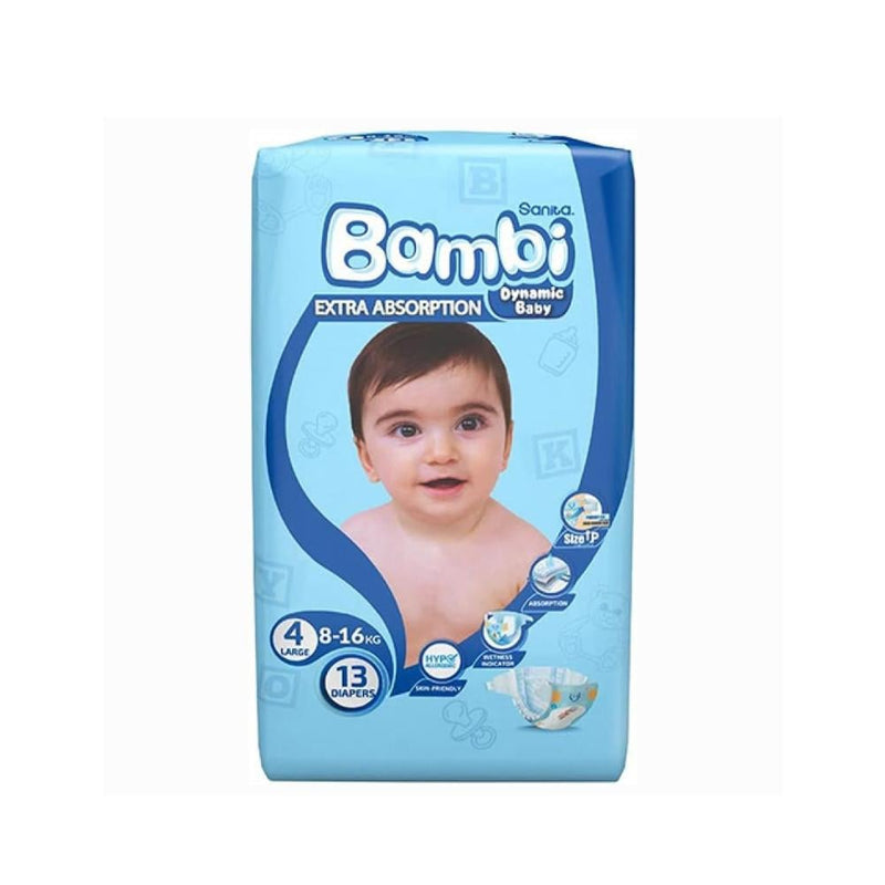 Sanita Bambi Baby Diapers Size 4 Large 8-16 kg 13 Count