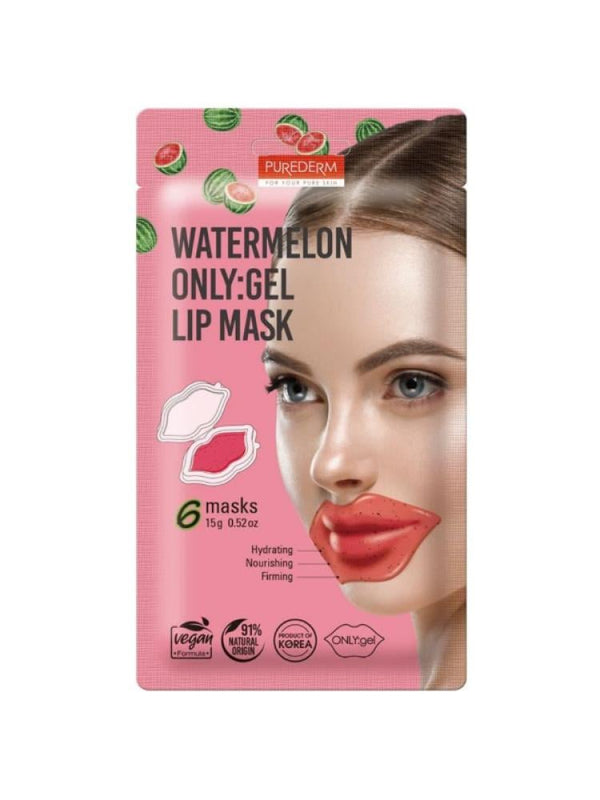 Purederm Watermelon Lip Hydrating Gel Mask, 6 x 15g