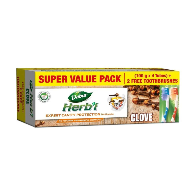 Dabur Herbal Clove Toothpaste Fluoride-Free 4 x 100g
